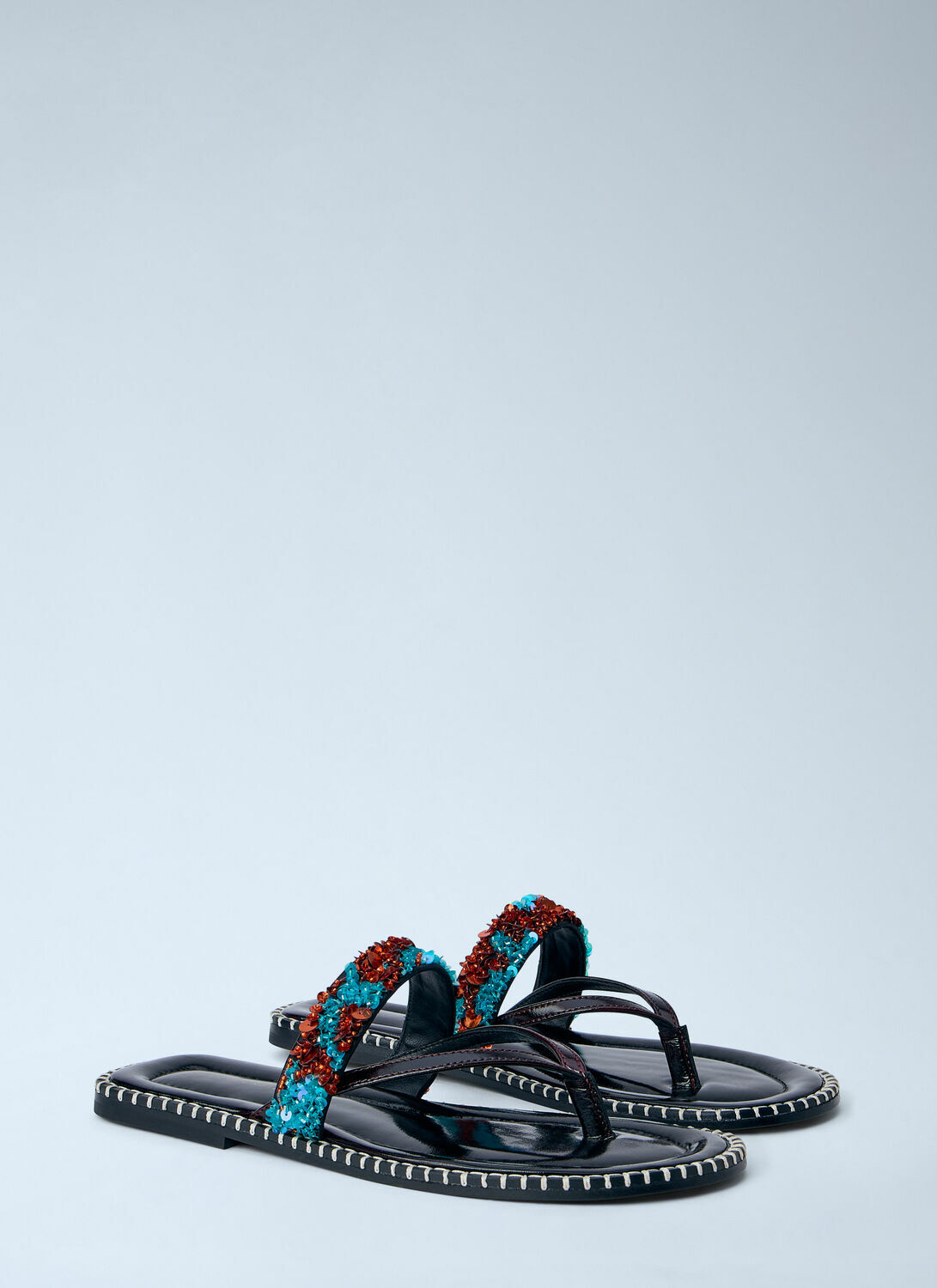 Dries Van Noten Embellished Whipstitched Leather Sandals
