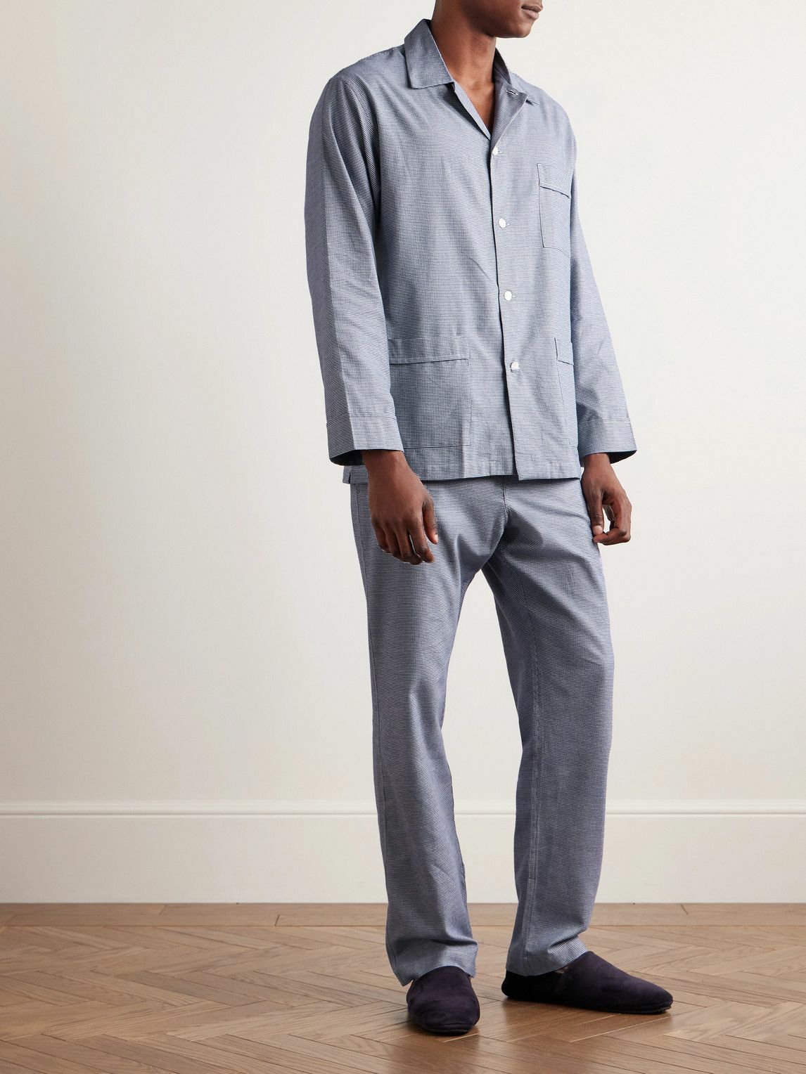 Anderson & Sheppard - Puppytooth Brushed-Cotton Pyjama Set - Blue