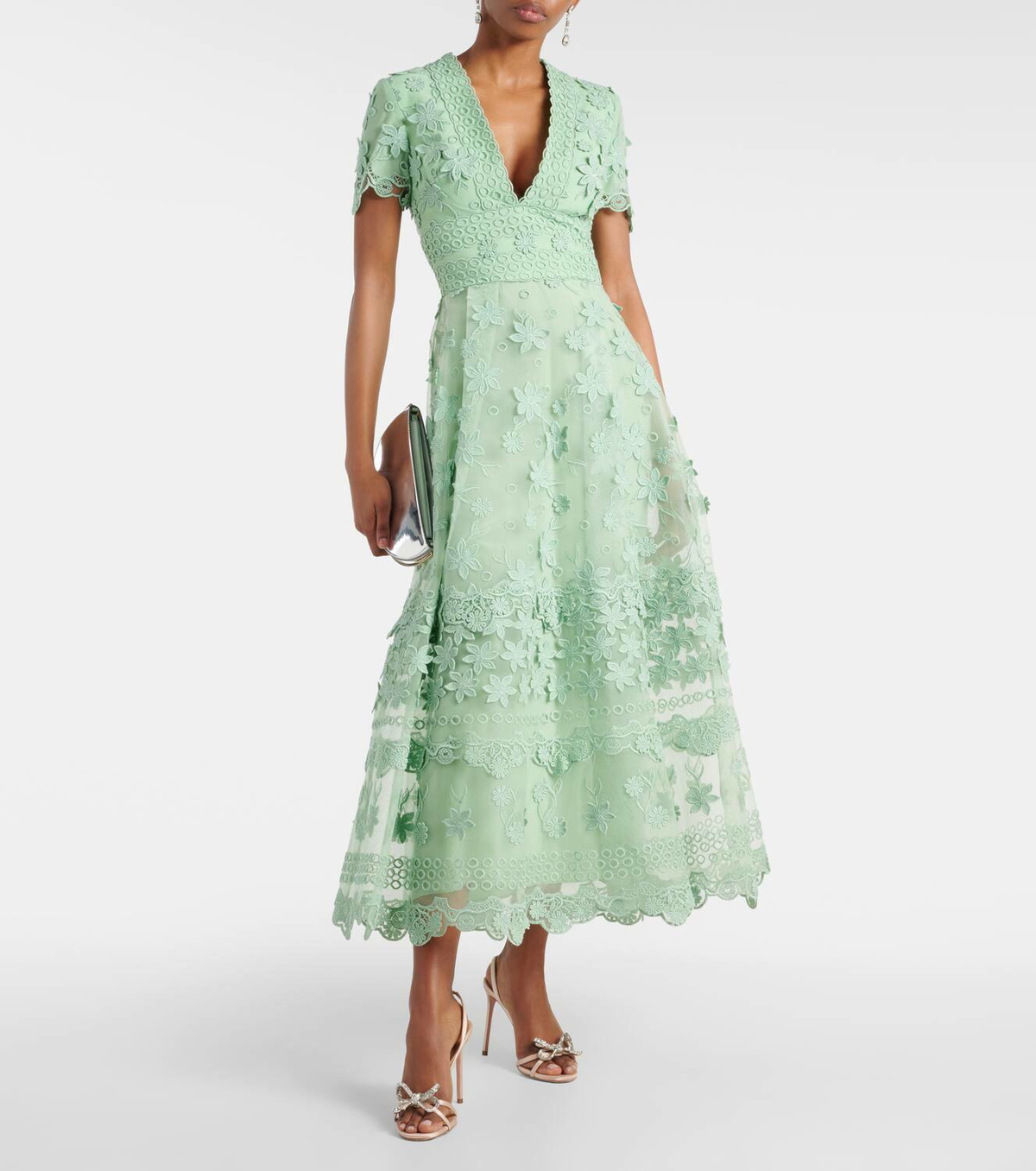 Elie Saab Floral-appliqu silk-blend midi dress Elie Saab