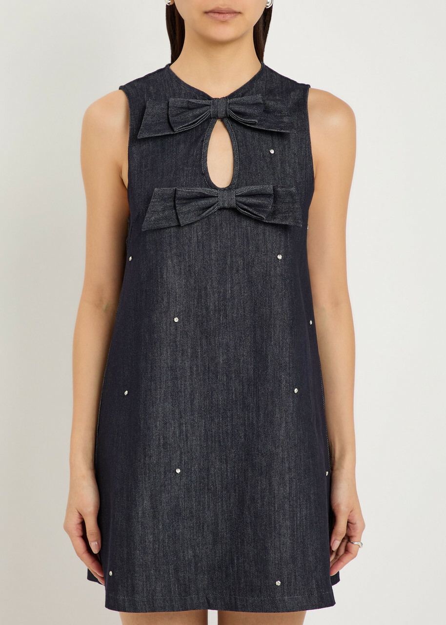 Sister Jane Curio Crystal-embellished Stretch-denim Mini Dress