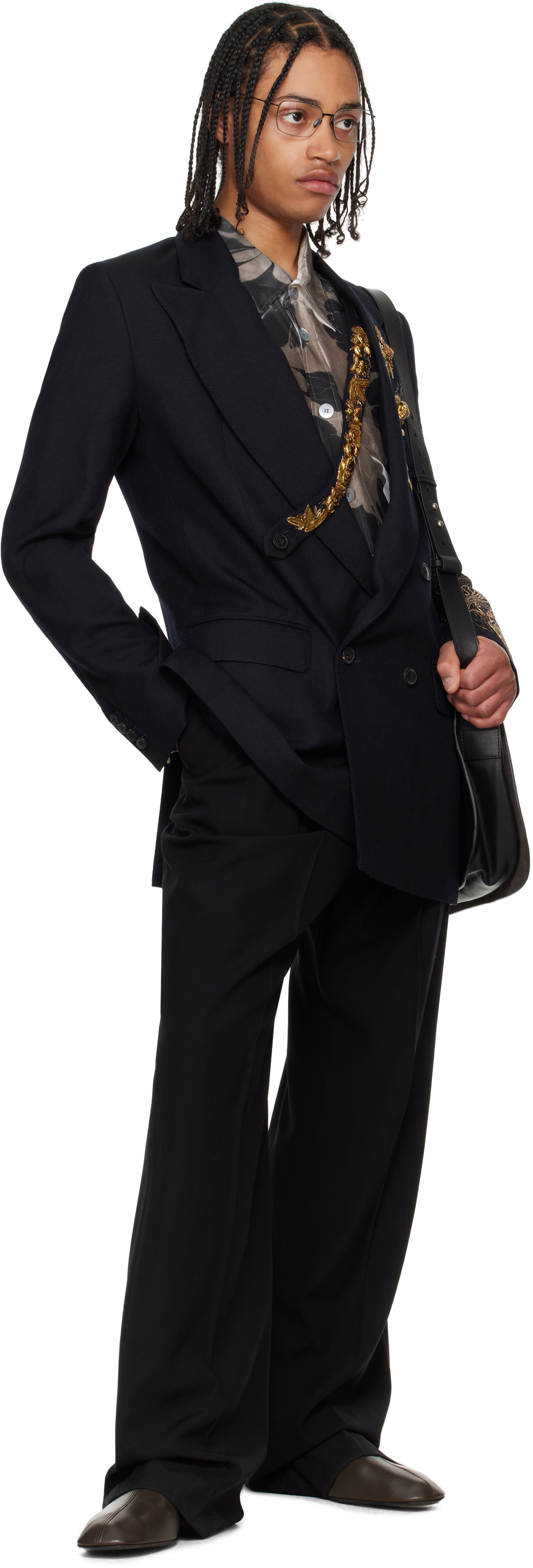 Dries Van Noten Navy Embellished Blazer Dries Van Noten