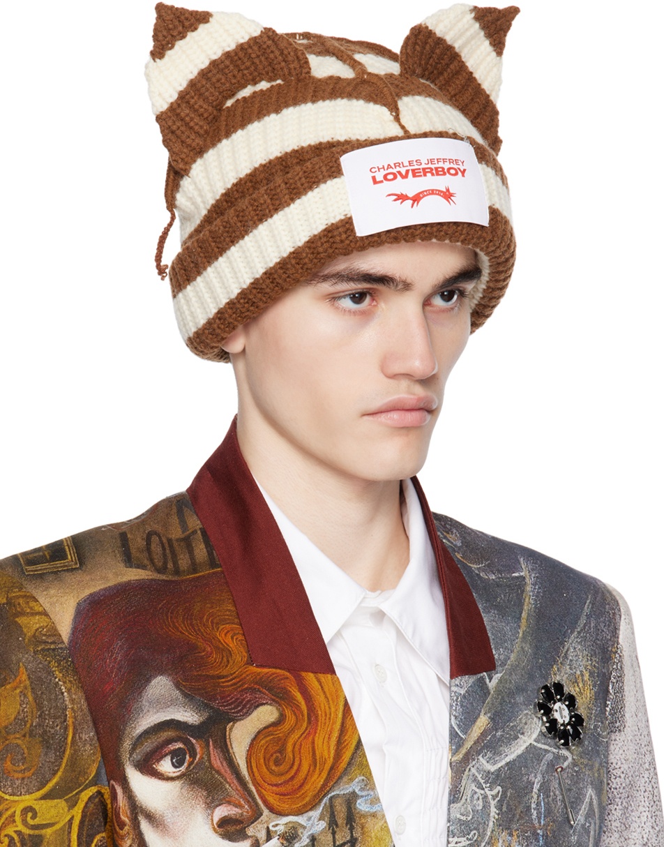 Charles Jeffrey LOVERBOY SSENSE Exclusive Brown & White Chunky Ears Beanie