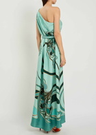 LA Double J Roy Printed Belted Silk Maxi Dress Blue