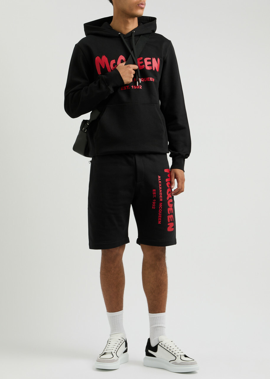 Alexander Mcqueen Logo Hooded Cotton Sweatshirt Black