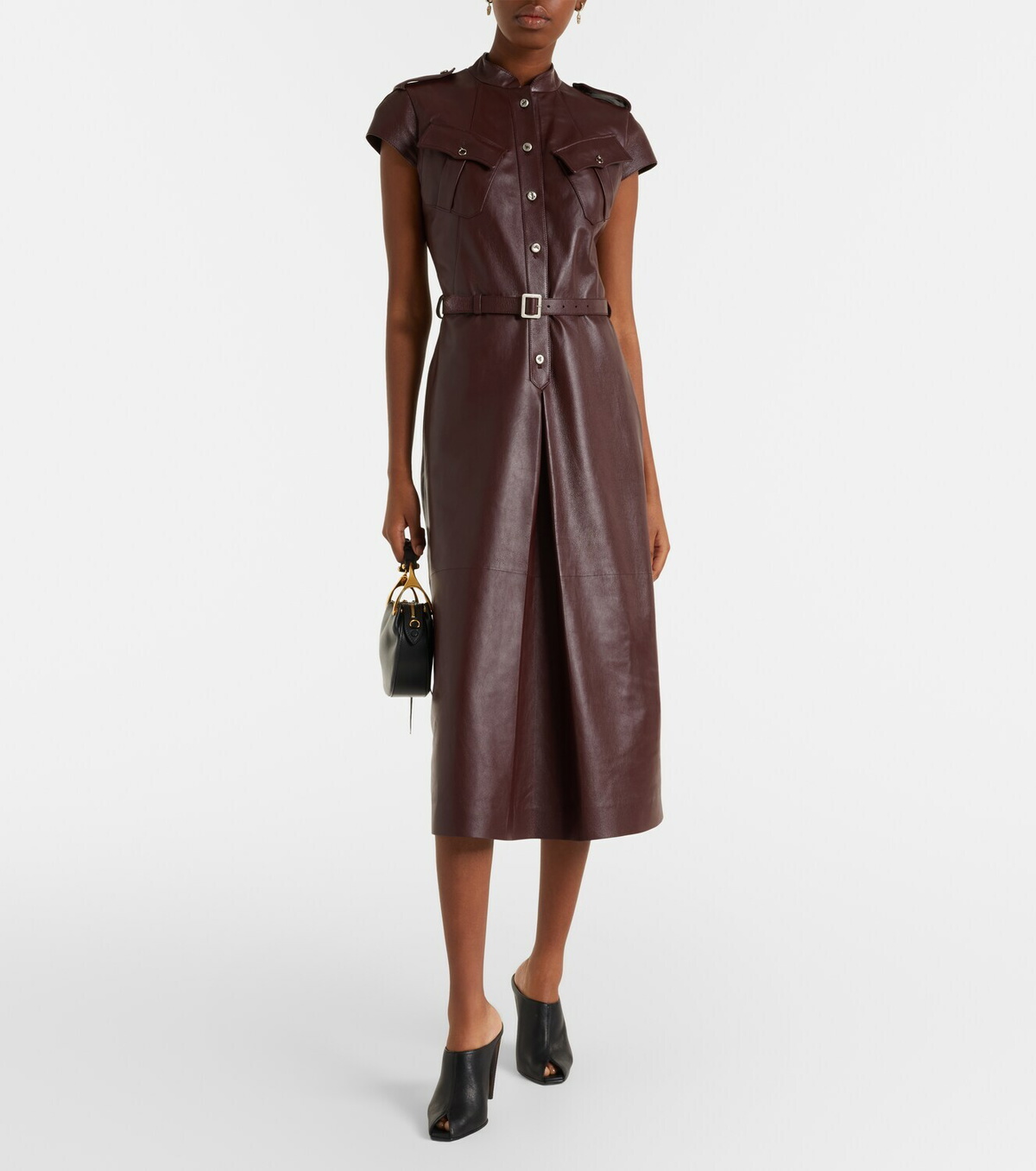 McQueen Belted leather midi dress