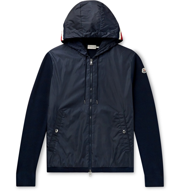 Photo: Moncler - Panelled Loopback Cotton-Jersey and Shell Zip-Up Hoodie - Blue