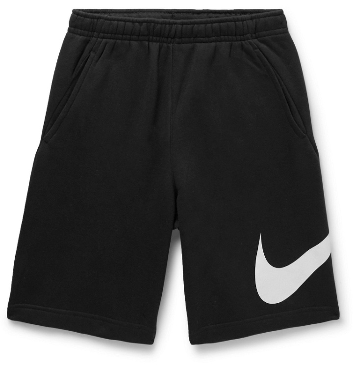 Photo: Nike - Sportswear Club Logo-Print Fleece-Back Jersey Drawstring Shorts - Black