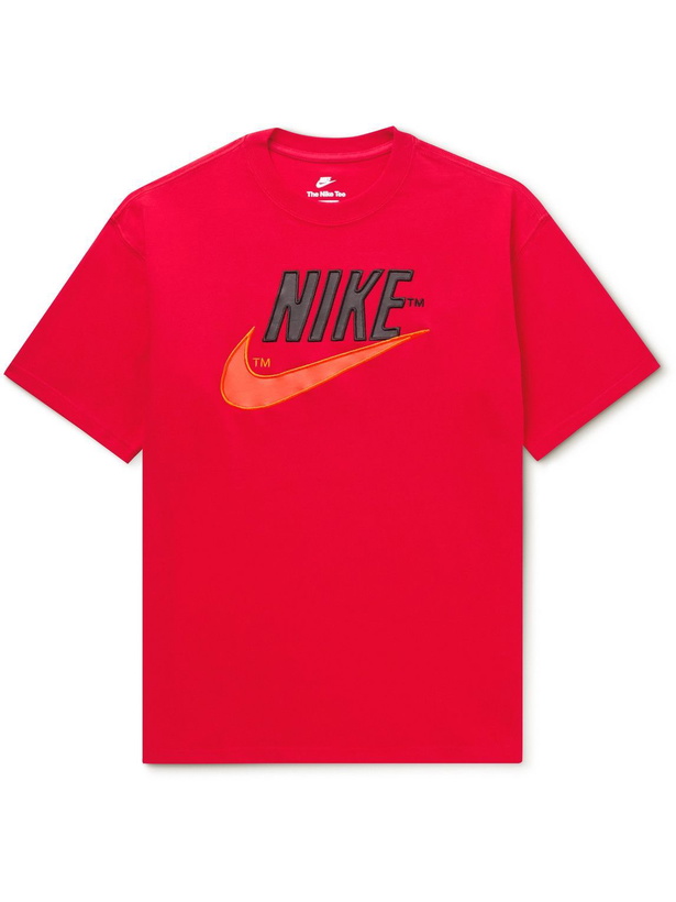 Photo: Nike - Sportswear Trend Max 90 Logo-Embroidered Cotton-Jersey T-Shirt - Red