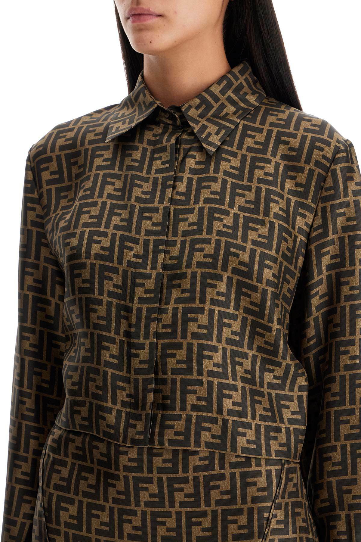 トップス FENDI Brown Cropped Silk Shirts 38 FENDI silk cropped shirt in ff set Brown Fendi
