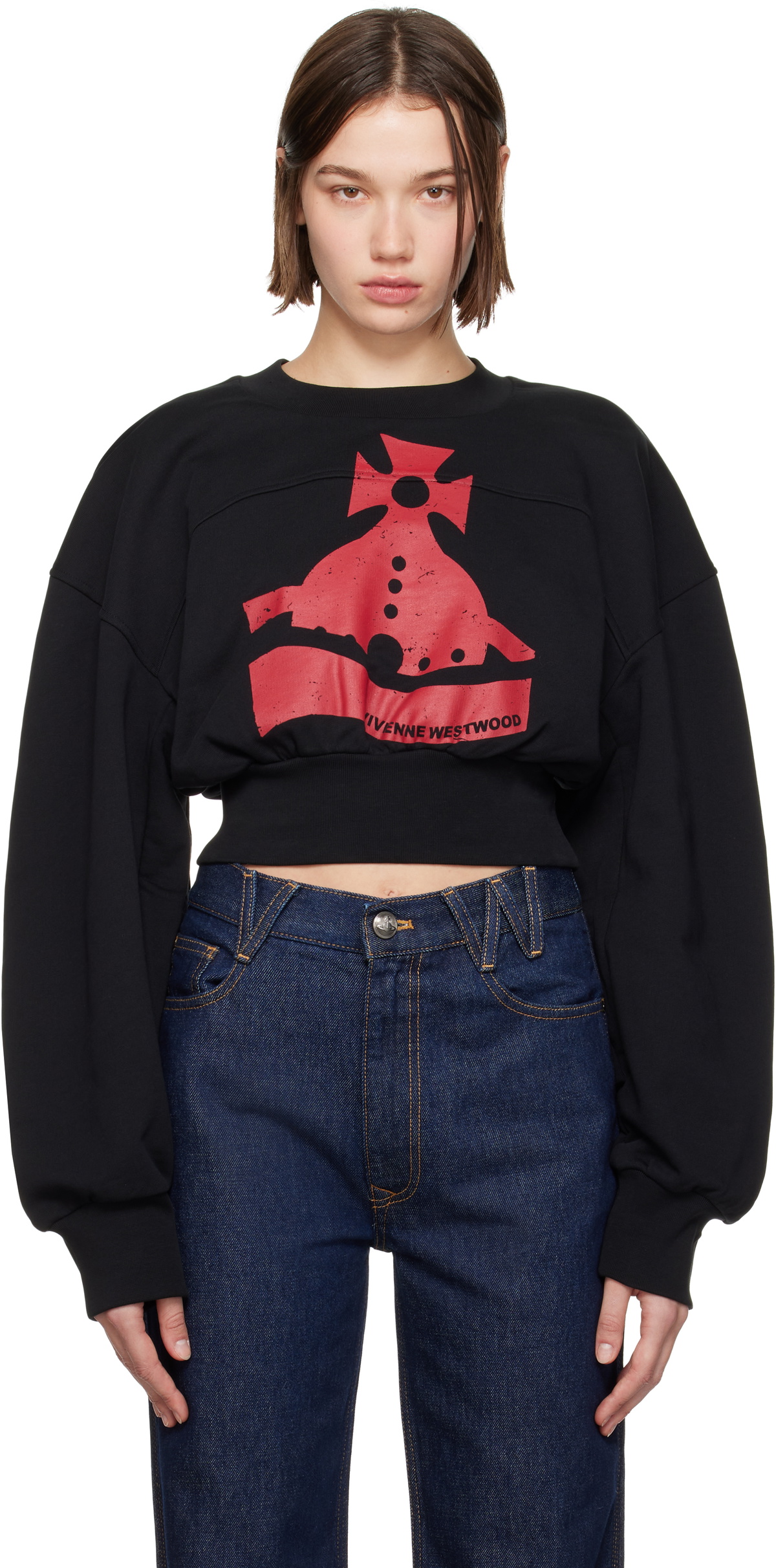 Vivienne Westwood Black Sunken Orb Crop Sander Sweatshirt Vivienne