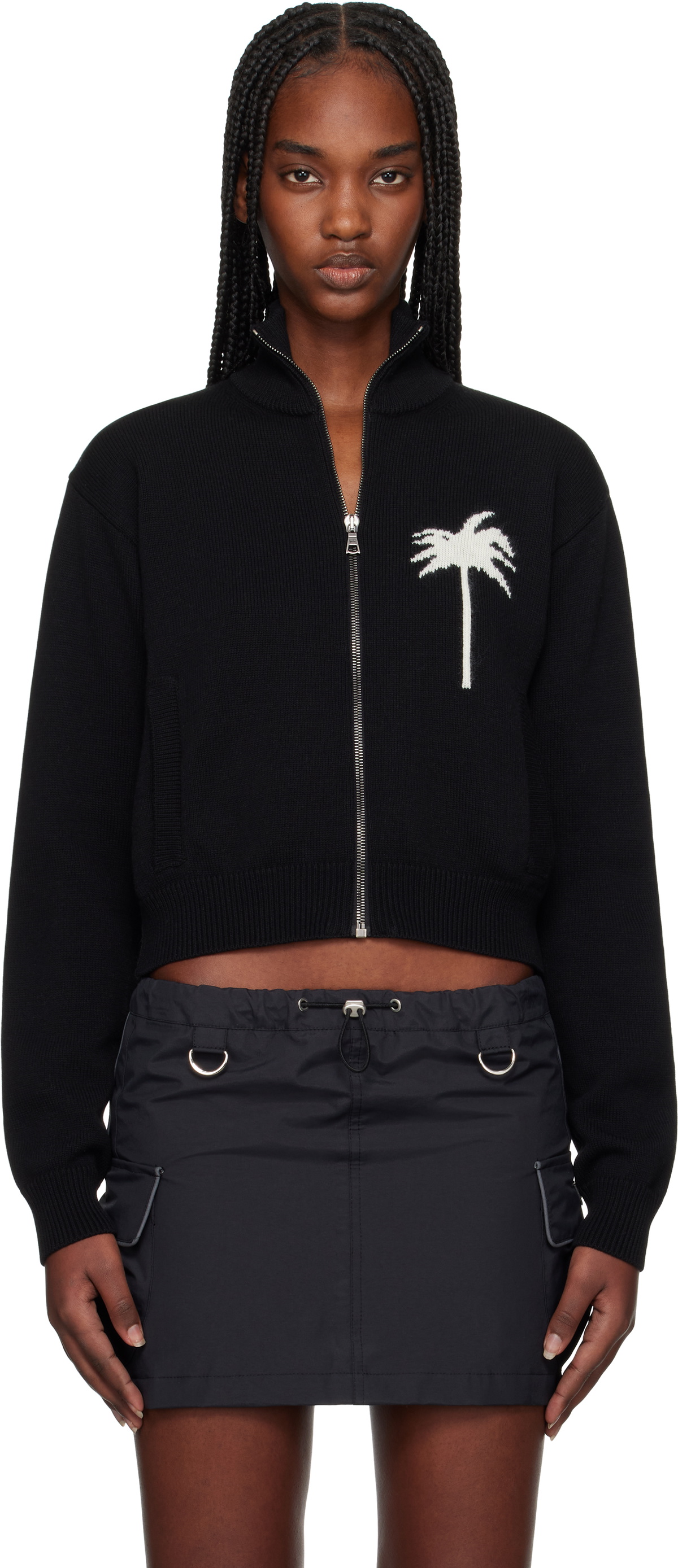 Palm Angels Black Palm Inlay Knit Track Jacket