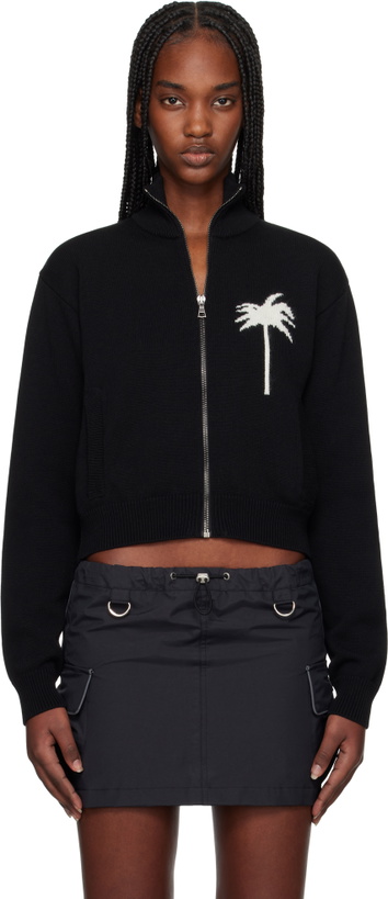 Photo: Palm Angels Black Palm Inlay Knit Track Jacket