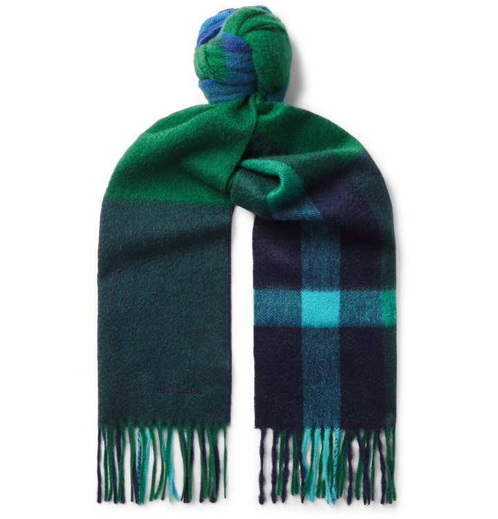 Photo: Paul Smith - Amanda Fringed Checked Cashmere Scarf - Green