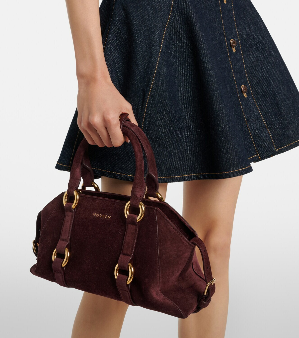 McQueen Farringdon Small suede tote bag