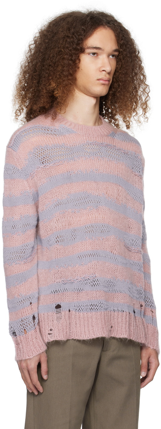 Acne Studios Pink & Purple Distressed Stripe Sweater Acne Studios
