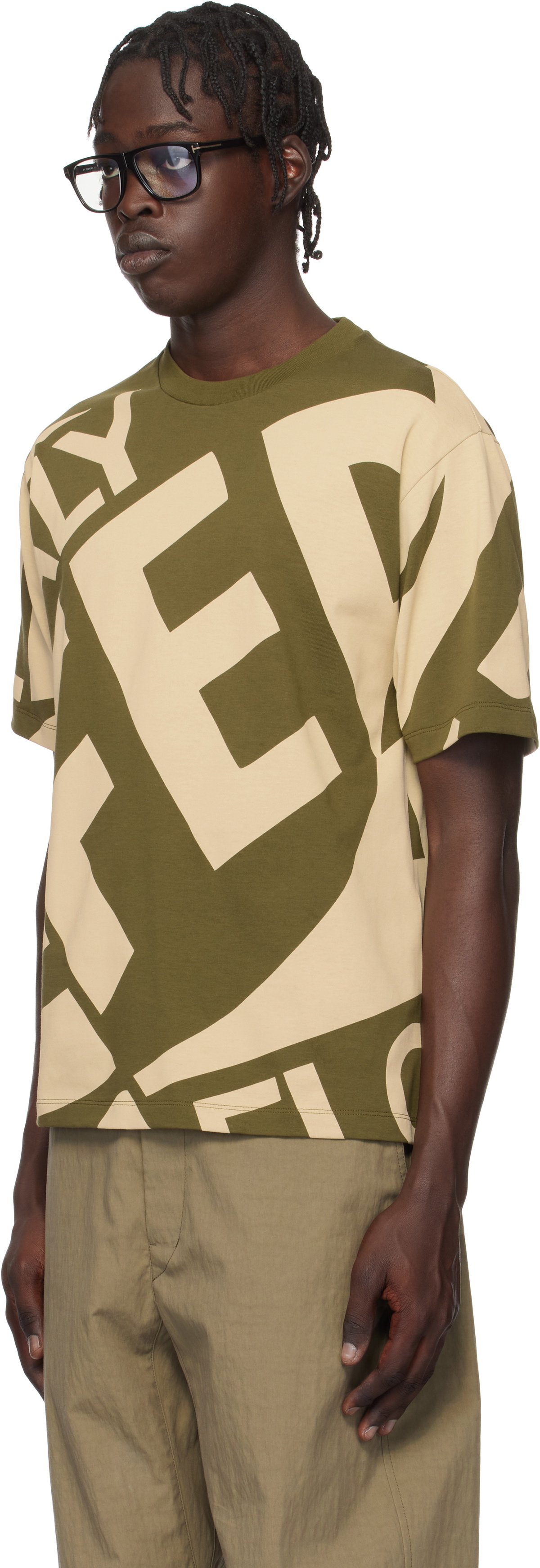 Ferragamo Khaki & Beige Graphic Print T-shirt
