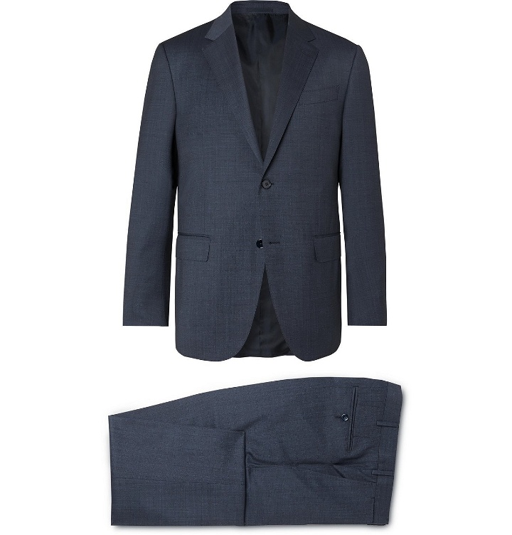 Photo: Ermenegildo Zegna - Navy Slim-Fit Sharkskin Wool Suit - Blue