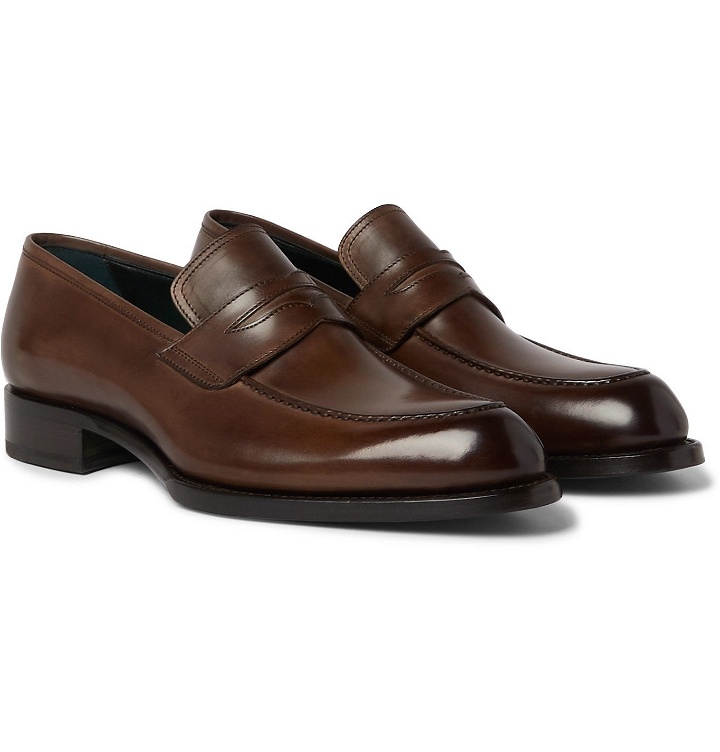 Photo: BRIONI - Polished-Leather Penny Loafers - Brown