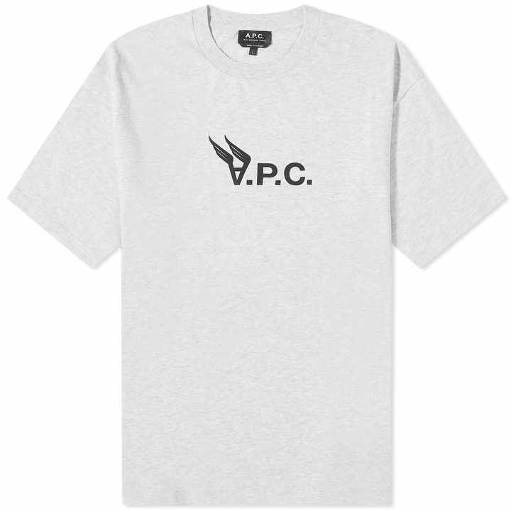 Photo: A.P.C. Men's Hermance Logo T-Shirt in Heathered Light Grey