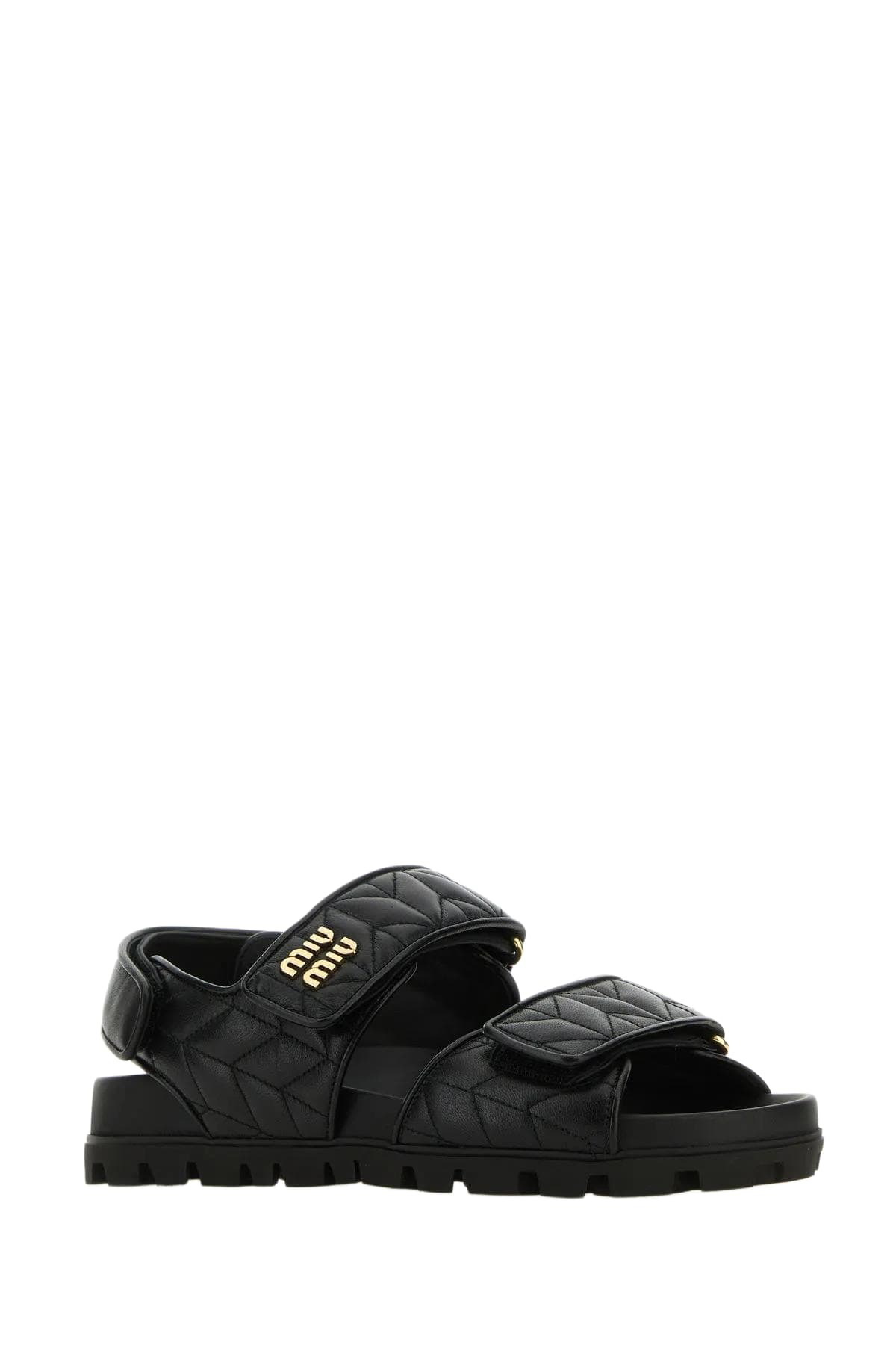 サンダル・ミュール MIU MIU Black Nappa Leather Sandals Miu Miu Black Nappa Leather Sandals Miu Miu
