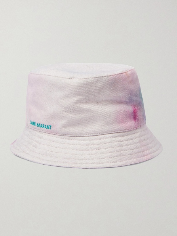 Photo: ISABEL MARANT - Haleyh Logo-Embroidered Tie-Dyed Denim Bucket Hat - Green