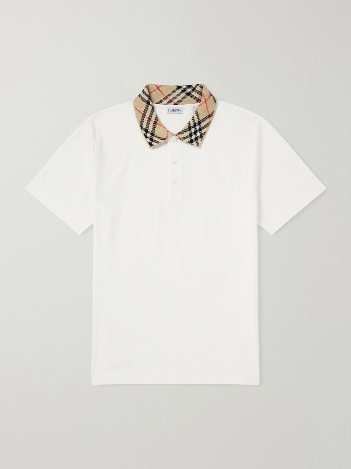 Burberry - Checked Cotton-Piqué Polo Shirt - White