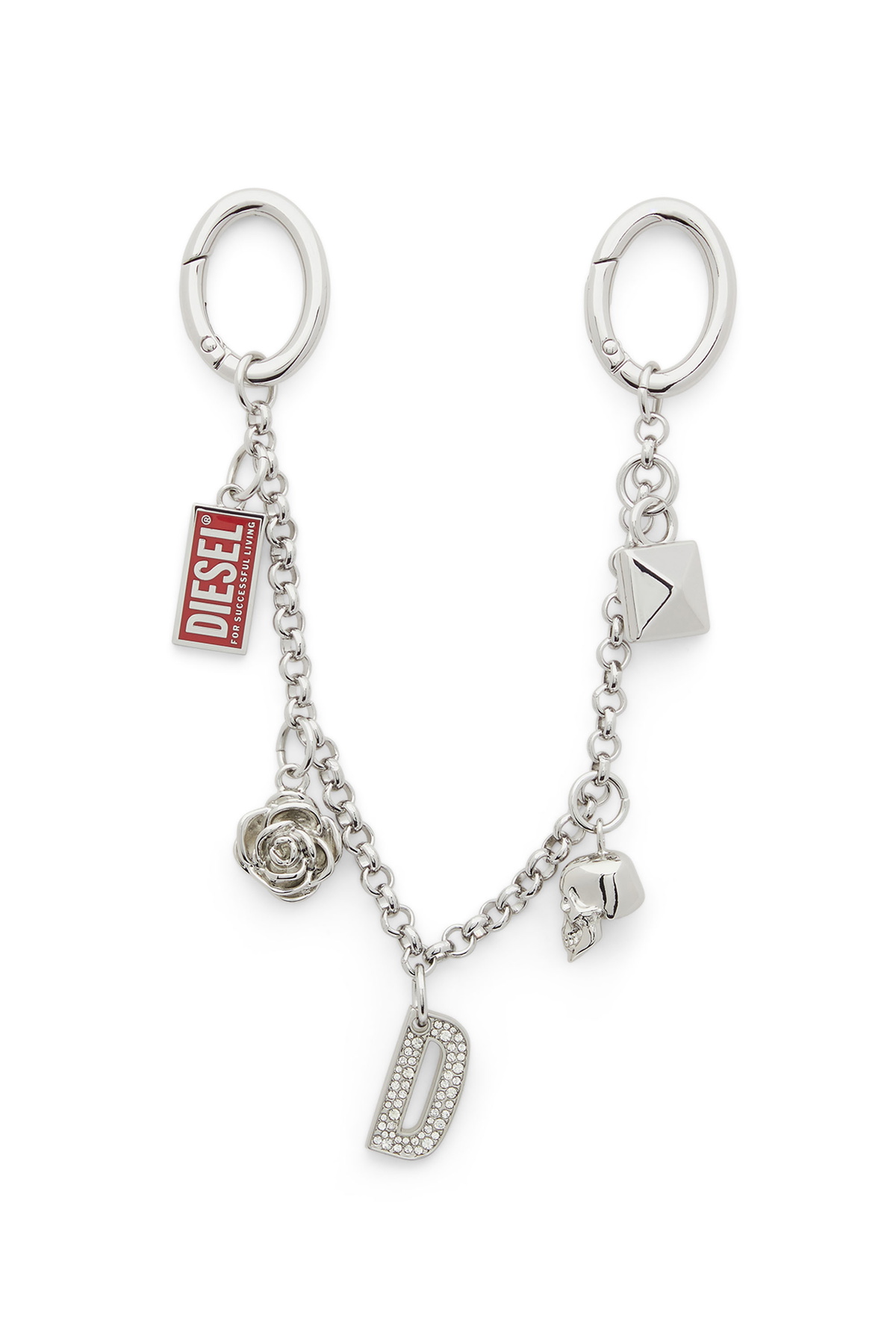 Diesel Metal chain charm with iconic pendants - Charms and Keyrings Womens in Silver