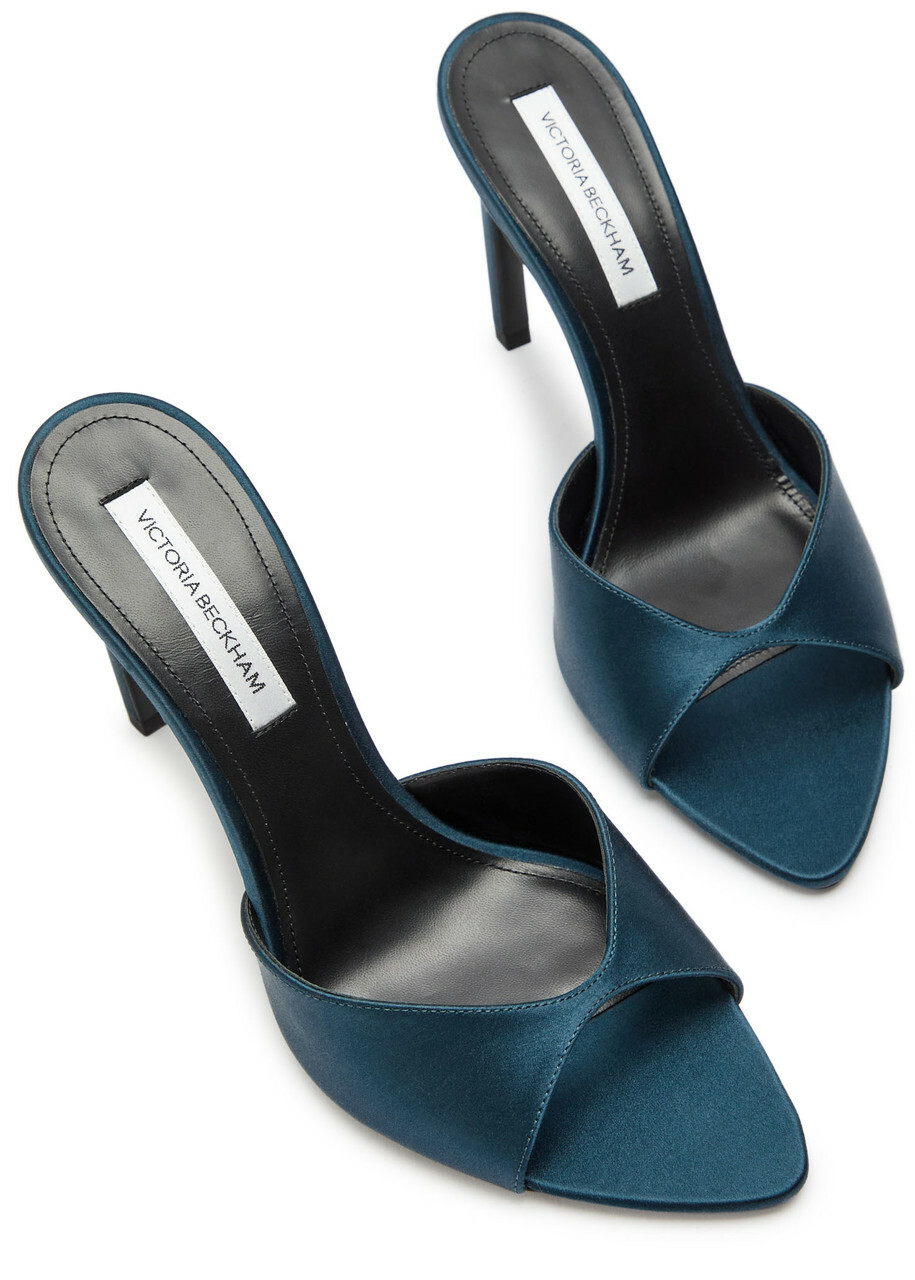 Victoria Beckham Harlow 100 Pointed Satin Mules Teal