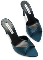 Victoria Beckham Harlow 100 Pointed Satin Mules Teal