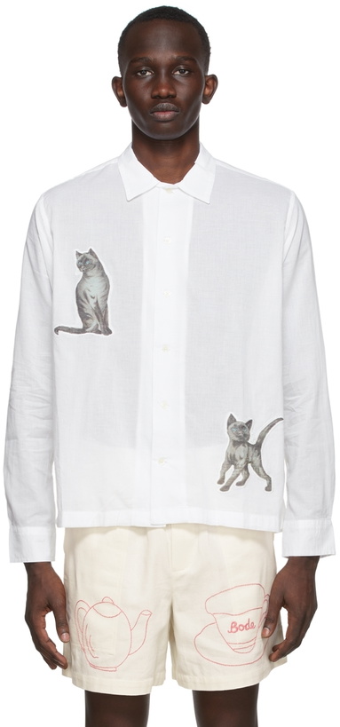 Photo: Bode SSENSE Exclusive White Limited Edition Cat Motif Shirt