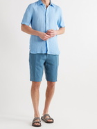 120% - Straight-Leg Linen-Gauze Bermuda Shorts - Blue