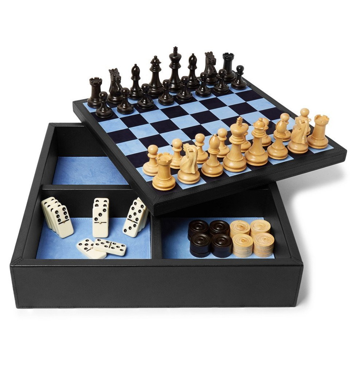 Photo: Smythson - Grosvenor Full-Grain Leather Games Compendium - Dominoes, Chess and Checkers - Black