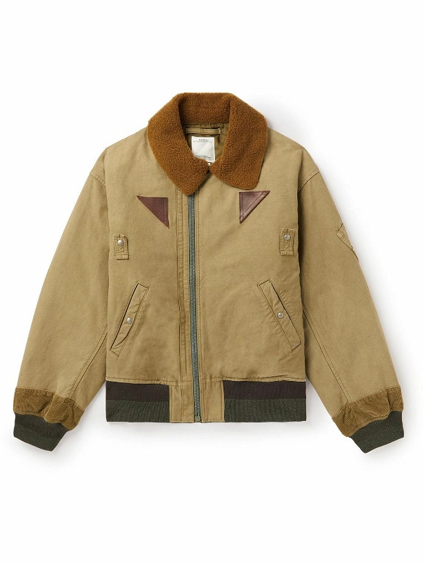 Photo: Visvim - Monroe Leather and Shearing-Trimmed Cotton-Canvas Bomber Jacket - Neutrals