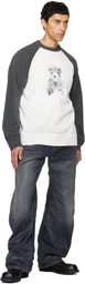 We11done White & Gray Teddy Raglan Sweater