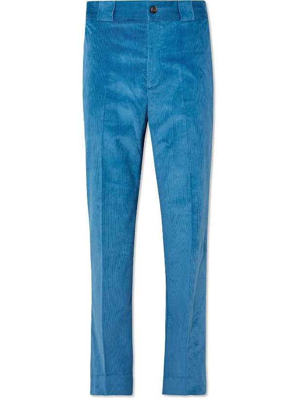 Photo: ERDEM - Benedict Straight-Leg Cotton-Blend Corduroy Trousers - Blue