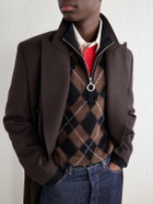 AMI PARIS - Logo-Appliquéd Argyle Virgin Wool Half-Zip Sweater - Brown