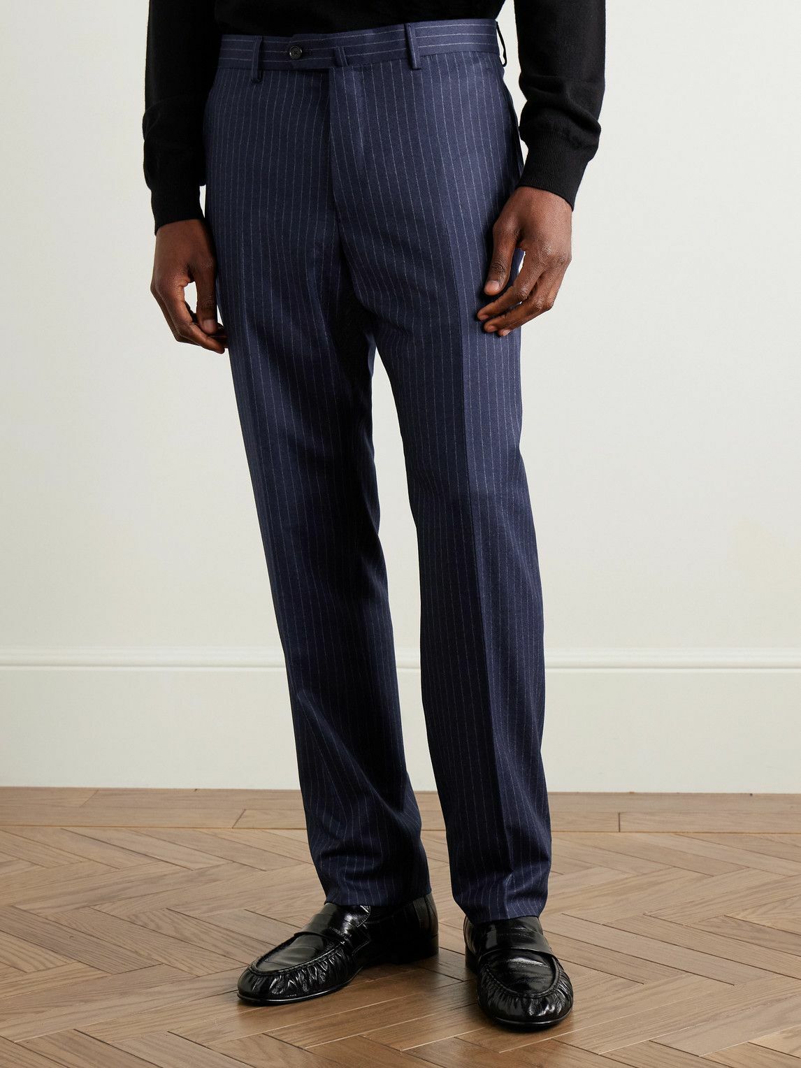 Caruso - Slim-Fit Pinstriped Wool Suit Trousers - Blue