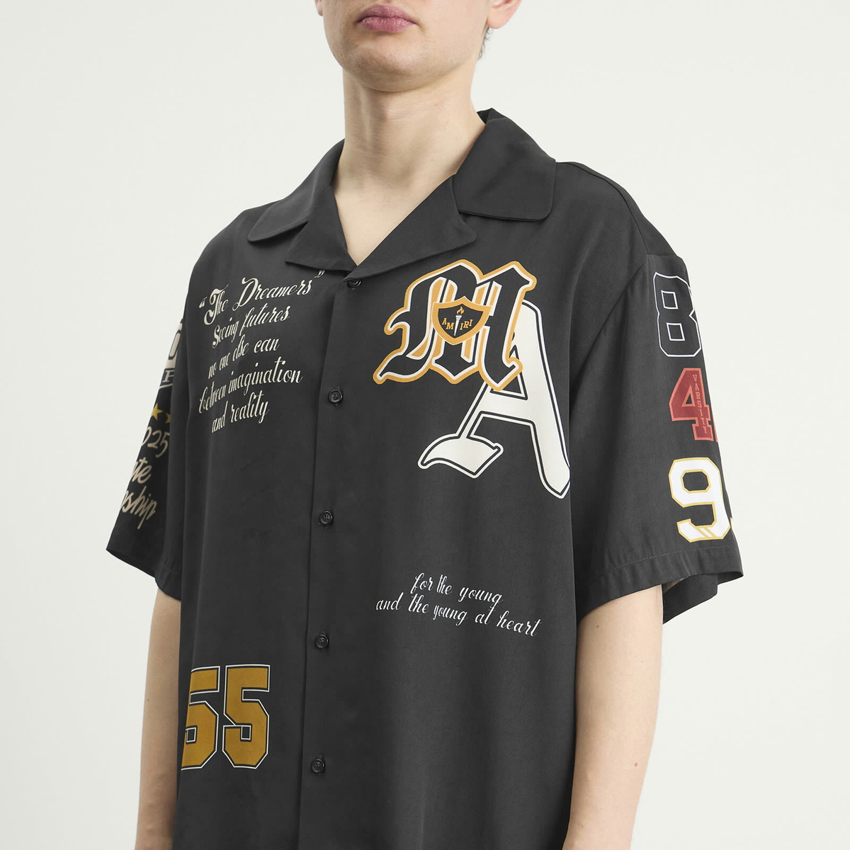AMIRI Men's Varsity Patch Camp Shirt in Black Amiri AMIRI Men's Varsity Patch Camp Shirt in Black Amiri