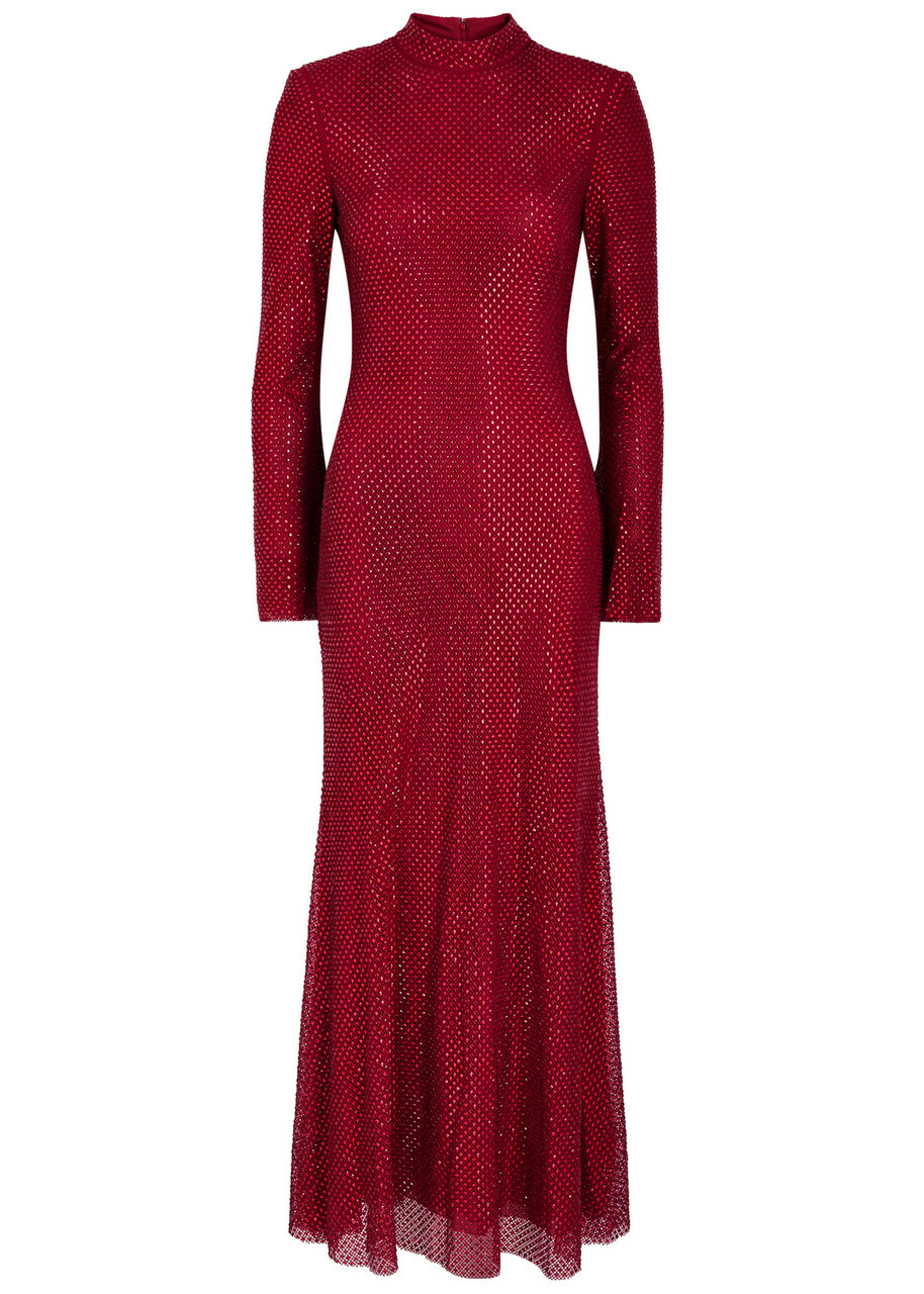 Self-portrait Crystal-embellished Mesh Midi Dress Red Self-Portrait