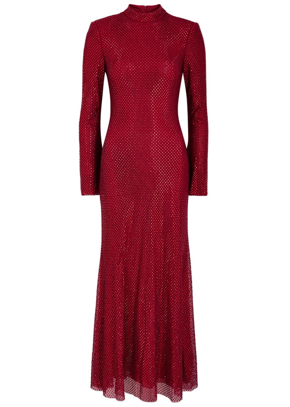 Photo: Self-portrait Crystal-embellished Mesh Midi Dress Red