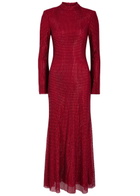 Self-portrait Crystal-embellished Mesh Midi Dress Red