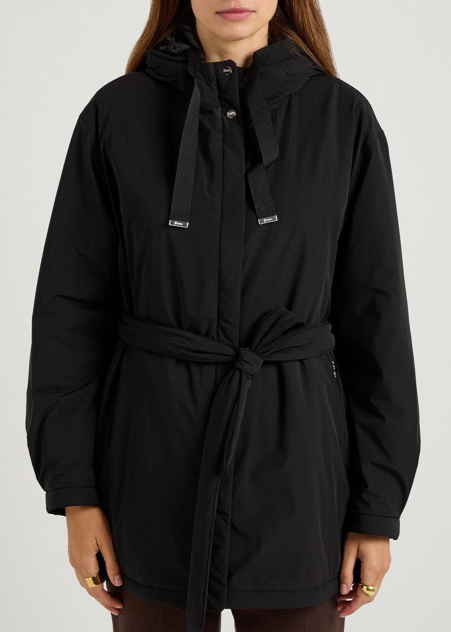 Herno Hooded Belted Shell Jacket Black