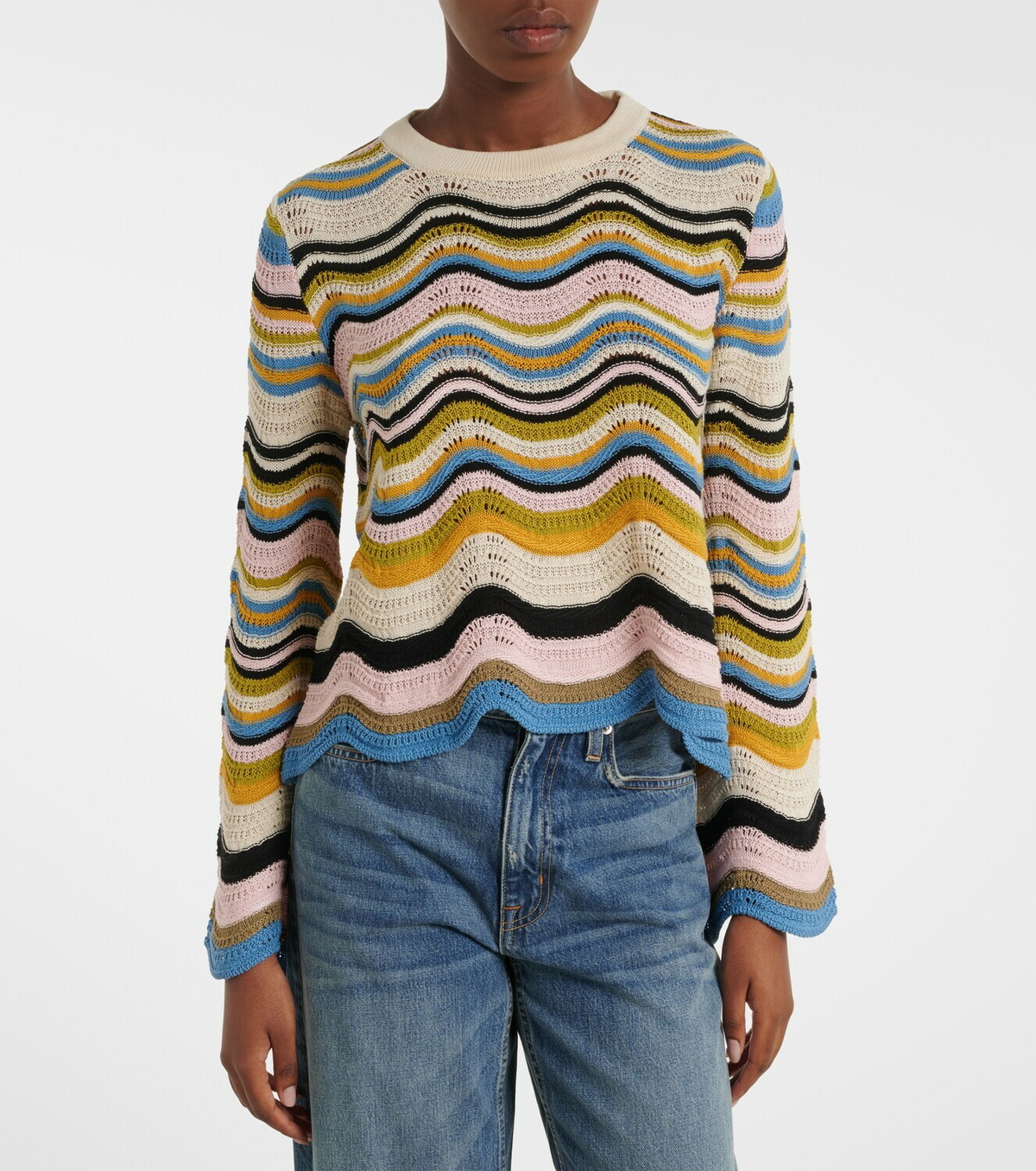 La DoubleJ Chevron crochet cotton sweater