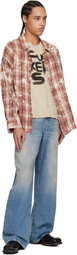 R13 Orange & Beige Shredded Seam Drop Neck Shirt