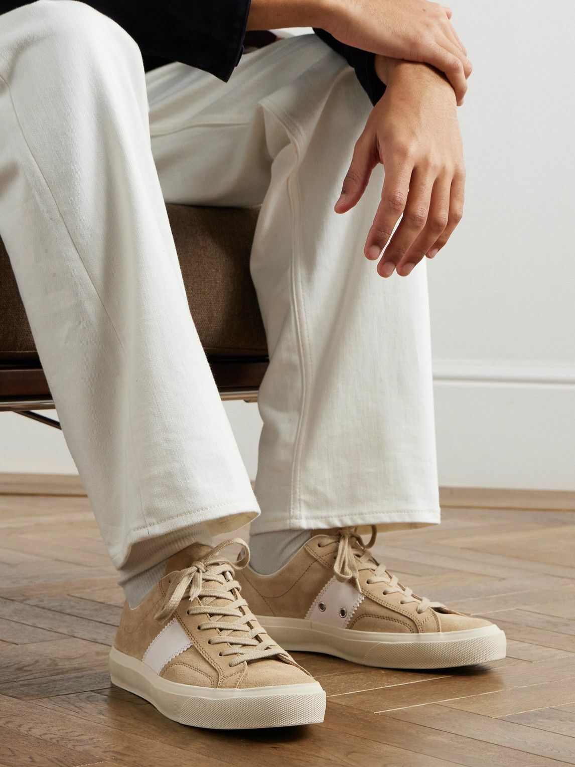 スニーカー TOM FORD Cambridge Suede Sneakers Low-Top Trainers Camel Bro TOM FORD - Cambridge Leather-Trimmed Suede Sneakers