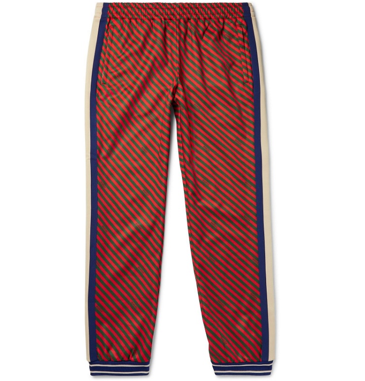Photo: Gucci - Tapered Webbing-Trimmed Printed Tech-Jersey Track Pants - Multi
