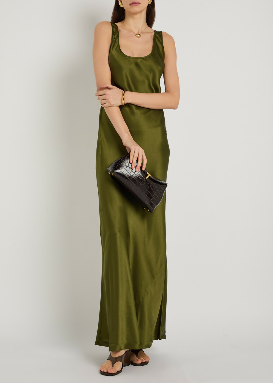 Reformation Pamela Silk Maxi Slip Dress Green