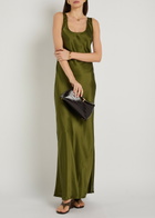 Reformation Pamela Silk Maxi Slip Dress Green