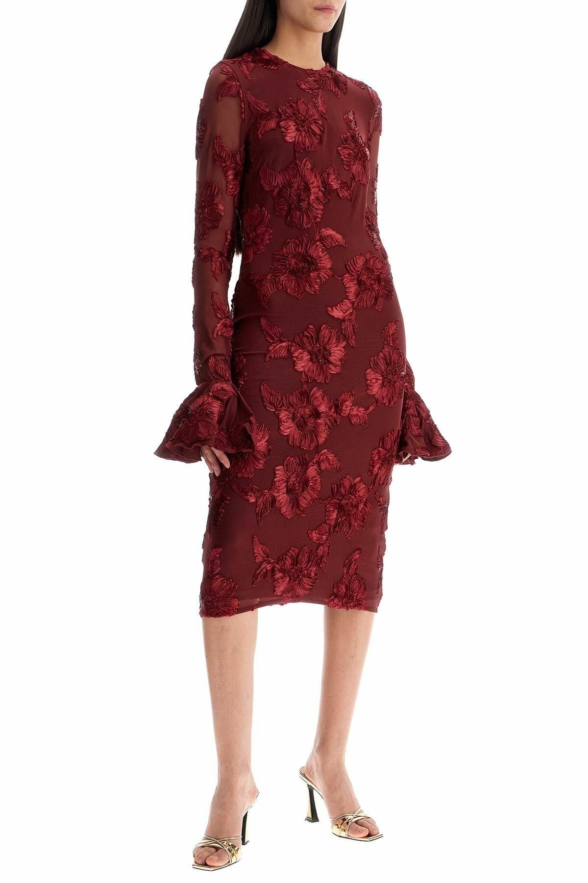 rotate floral jacquard midi dress Lori jacquard midi dress in burgundy - Rotate