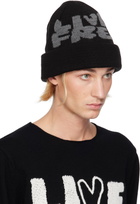 Comme des Garçons Shirt Black Jacquard Knit 'LIVE FREE' Beanie